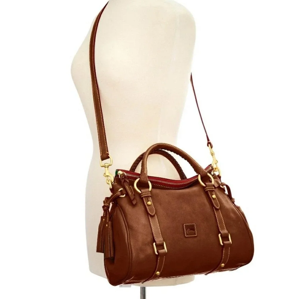 Dooney & Bourke Women Satchel Large Chestnut Florentine Leather 8L980C Tassels